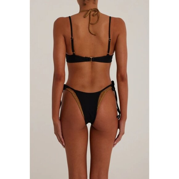SAME Los Angeles Double Layer Bikini Bottoms in Faux Suede Black/Mocha Shimmer - Picture 3 of 5